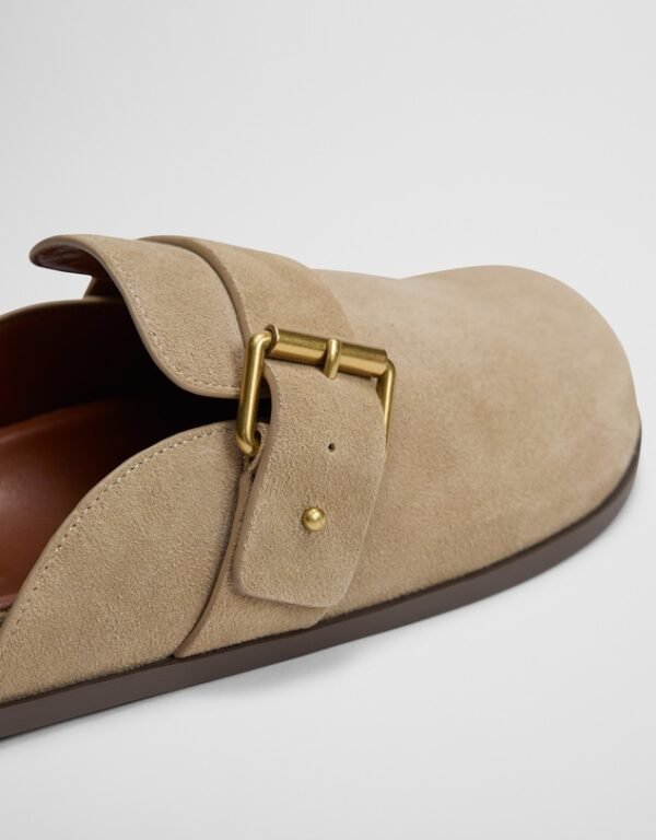 Square Toe Backless Loafers Suede Buckle Mules
