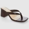 Women's Square Toe Block Heel Thong Mule Sandals