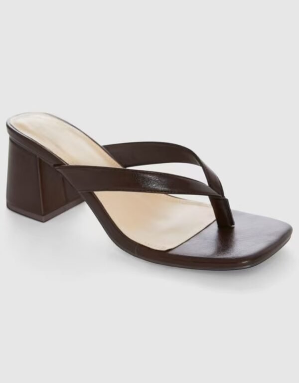 Women's Square Toe Block Heel Thong Mule Sandals