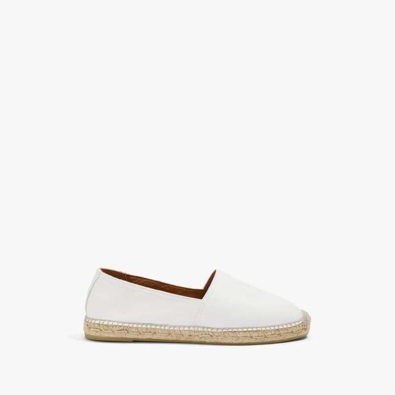 White Leather Espadrille Flats