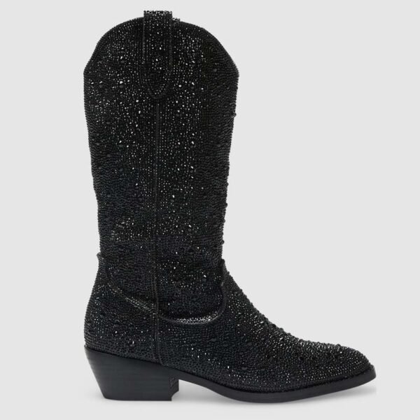 Women's Rhinestone Embellished Western Cowboy Boots - Mid Calf Sparkly Cowgirl Boots