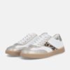 Women's White Leopard Print German Army Trainers Retro Low Top Sneakers OEM Metallic Silver & White Leather Sneakers Women's Leopard Accent Casual Footwear