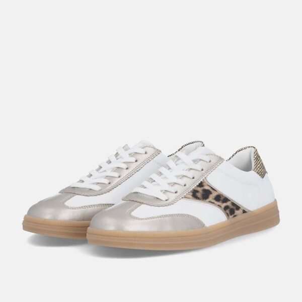 Women's White Leopard Print German Army Trainers Retro Low Top Sneakers OEM Metallic Silver & White Leather Sneakers Women's Leopard Accent Casual Footwear